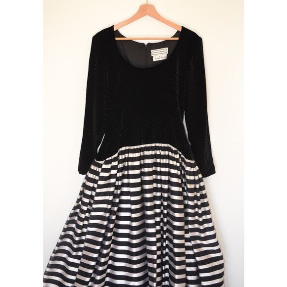 Vintage Carolina Herrera Striped Skirt Velvet Bodice Drop Waist Gown - Picture 2 of 8